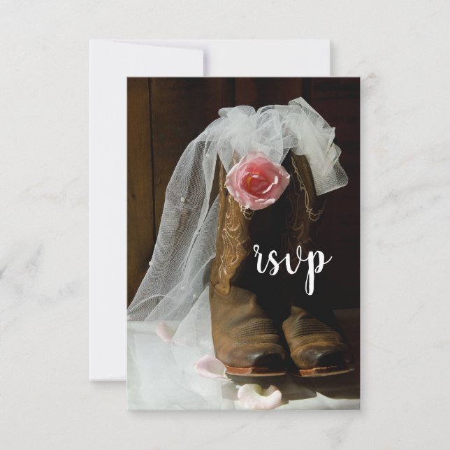Cartons Réponse Rose de pays rose et Bottes de garçon Mariage de l (Devant)