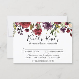 Cartons Réponse Rose florale rouge burgundy blush aquarelle romant