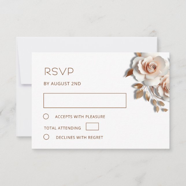 Cartons Réponse Rose Gold 3D Roses Mariage (Devant)