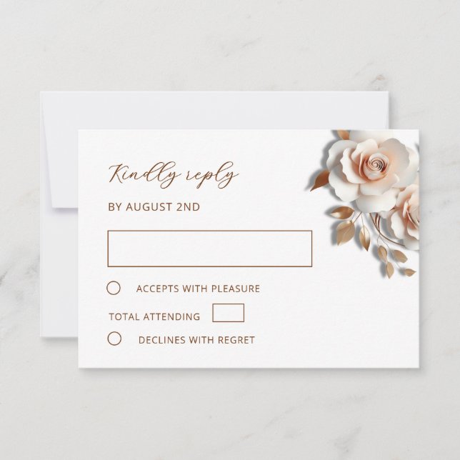 Cartons Réponse Rose Gold 3D Roses Mariage (Devant)