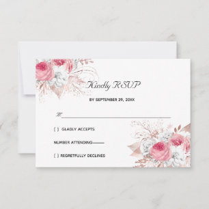 Cartons Réponse Rose Gold Blanc Rose Florale Élégante Mariage Form