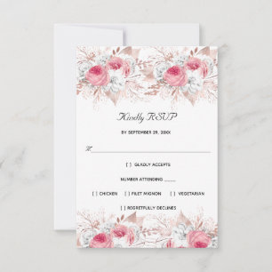Cartons Réponse Rose Gold Blanc Rose Florale Élégante Mariage Form