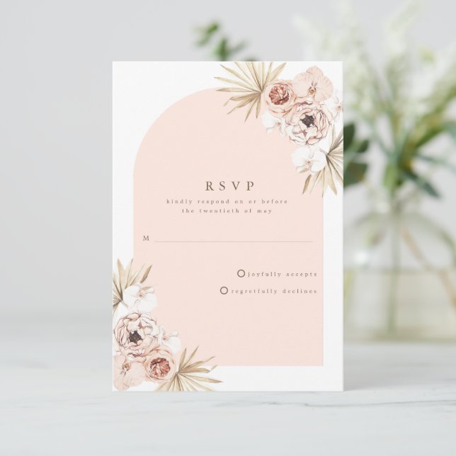 Cartons Réponse Rose Gold Boho Beach Mariage (Debout devant)