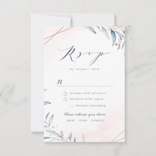 Cartons Réponse Rose Gold Dusty Blue Greenery Mariage géométrique
