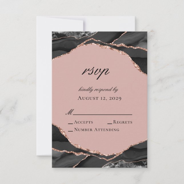 Cartons Réponse Rose Gold Élégant Agate Mariage (Devant)