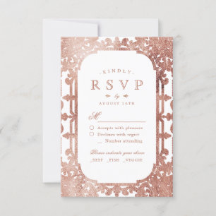 Cartons Réponse Rose Gold élégant orné romantique mariage vintage