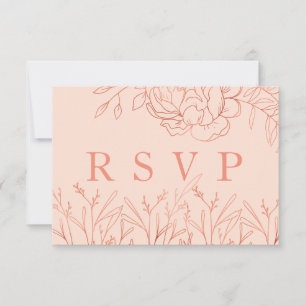 Cartons Réponse Rose Gold et Fleurs Esquissées Rose Pâle Élégantes