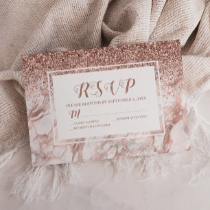 Cartons Réponse Rose Gold Marble Faux Parties scintillant Script