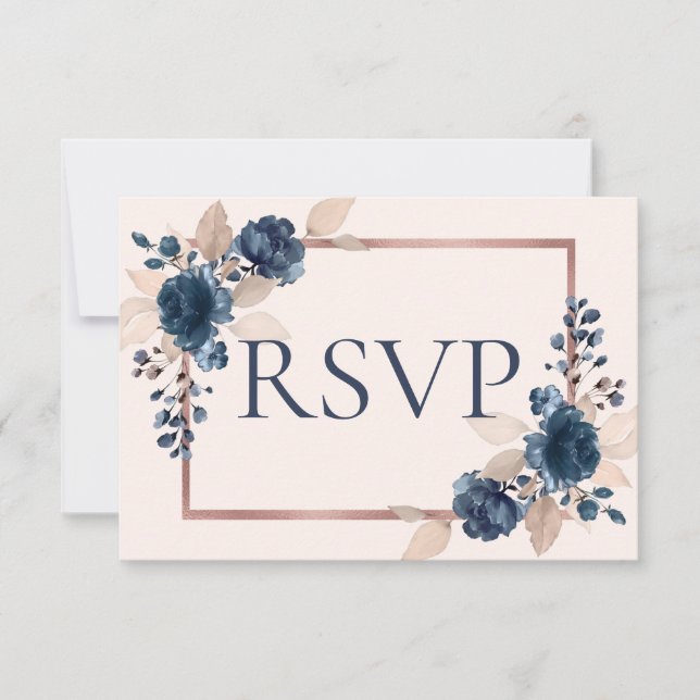 Cartons Réponse Rose Gold Navy Blue Dusty Pink Floral Wedding (Devant)
