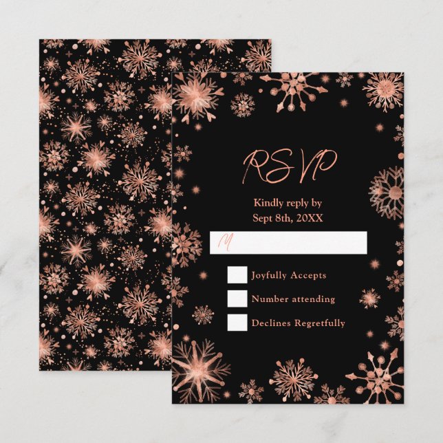 Cartons Réponse Rose Gold Snowflakes hiver (Devant / Derrière)
