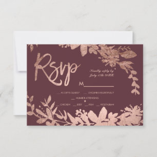 Cartons Réponse Rose Gold typographie florale bordeaux mariage rsv