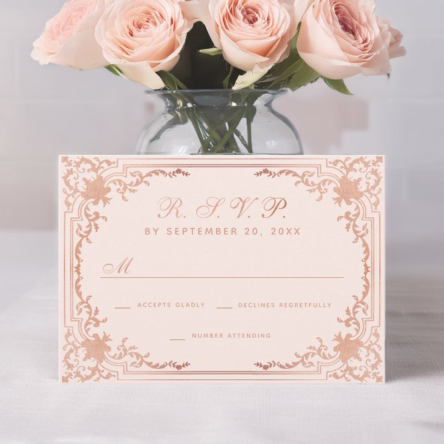 Cartons Réponse Rose Gold Vintage Élégant Calligraphie Mariage (Créateur téléchargé)