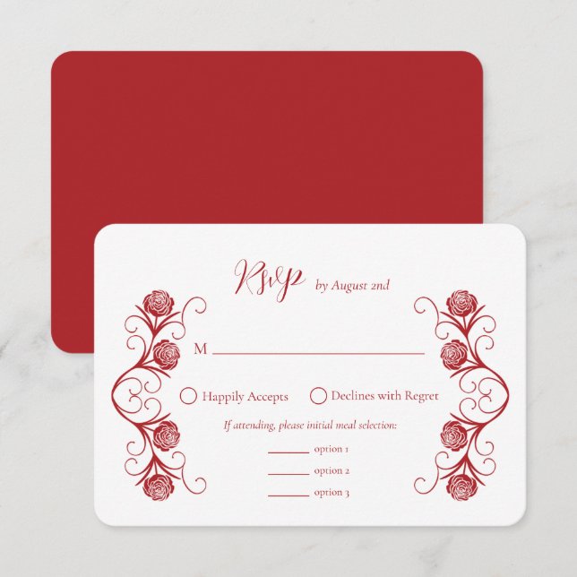 Cartons Réponse Rose gothique moderne  torréfier Crimson Mariage r (Devant / Derrière)