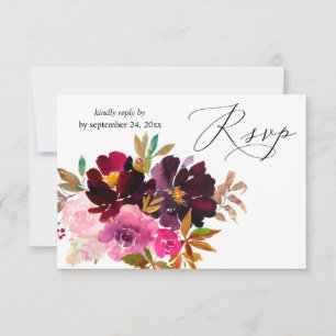 Cartons Réponse Rose, Hot & Blush Rose & Purple Floral avec Repas