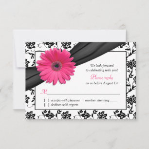 Cartons Réponse Rose marguerite noir blanc floral Mariage damassé 