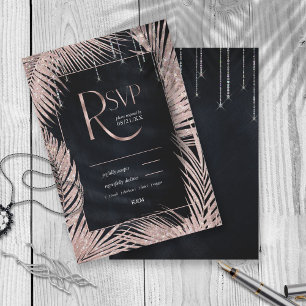 Cartons Réponse Rose Mariage  or/marine Joyau Palm Leaf ID830