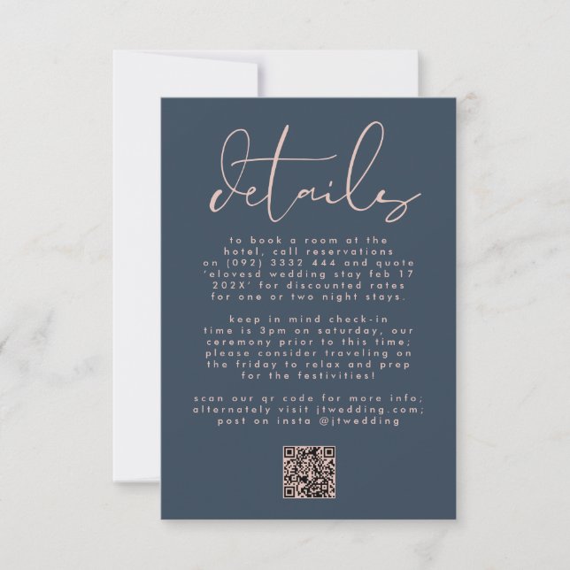 Cartons Réponse Rose moderne Dusty Marine Mariage bleu QR CODE (Devant)