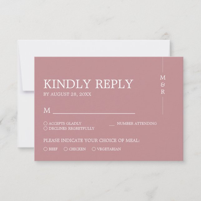 Cartons Réponse Rose moderne simple Dusty Mariage (Devant)