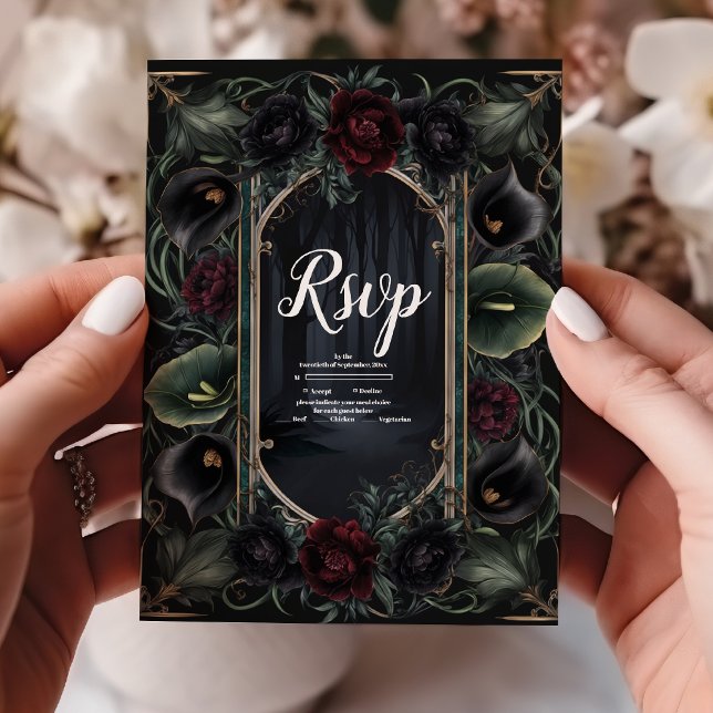 Cartons Réponse Rose noir Floral Gothique Mariage d'Halloween (Créateur téléchargé)