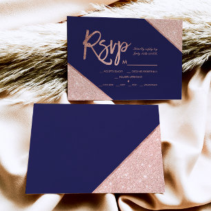 Cartons Réponse Rose or parties scintillant script marine bleu rsv