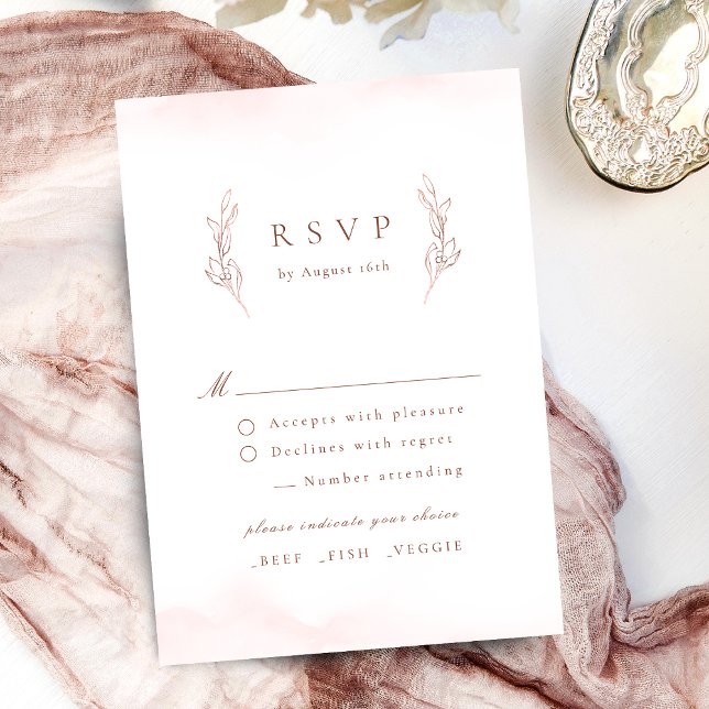 Cartons Réponse Rose or simple élégance botanique mariage  (Rose gold simple elegance botanical wedding RSVP card)