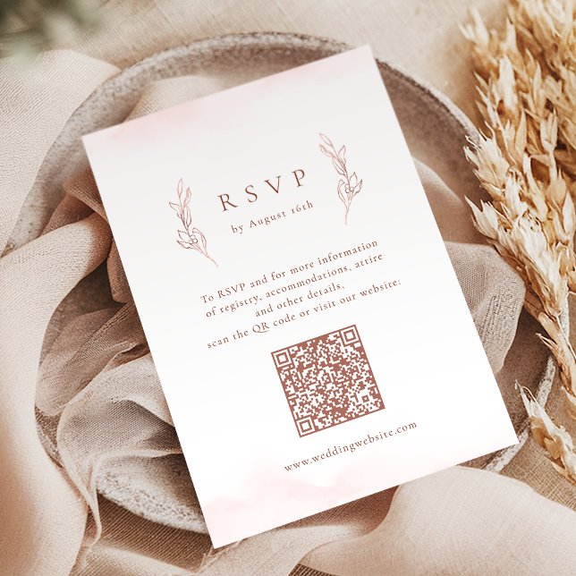Cartons Réponse Rose or sobre élégant botanique code QR mariage (Rose gold simple elegant botanical QR code wedding RSVP Card)
