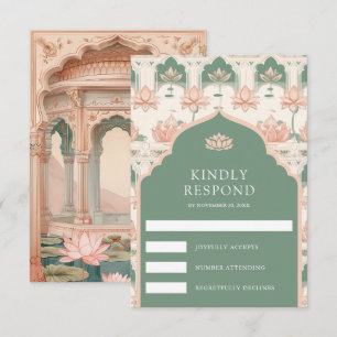 Cartons Réponse Rose Pâle Vert Menthe Jardin de Lotus Mariage Indi