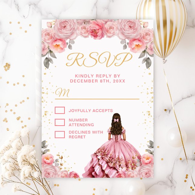 Cartons Réponse Rose Pink Princess Fleur Quinceañera (Créateur téléchargé)