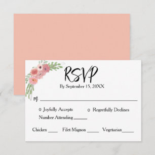 Cartons Réponse Rose poudré floral moderne écriture mariage