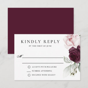 Cartons Réponse Rose romantique Aquarelle Mariage botanique