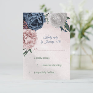 Cartons Réponse rose romantique, blanc et bleu marine fleurs