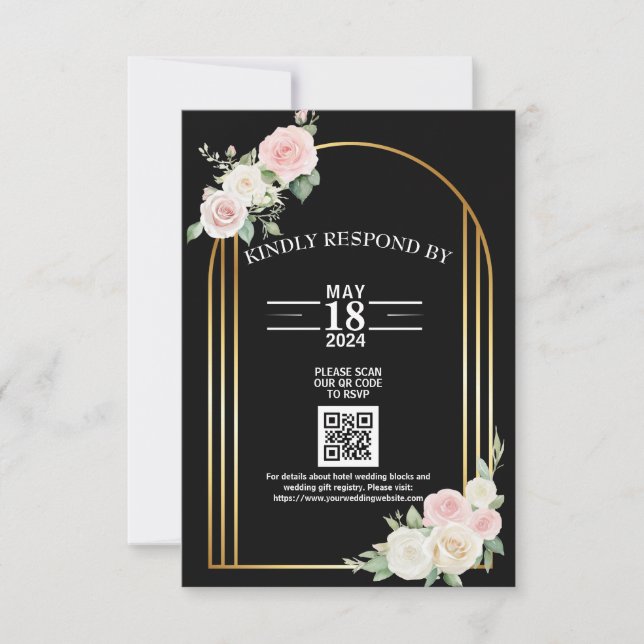 Cartons Réponse Rose rose et blanc  fleurit Mariage (Devant)
