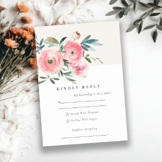 Cartons Réponse Rose rose vert Aquarelle Mariage floral