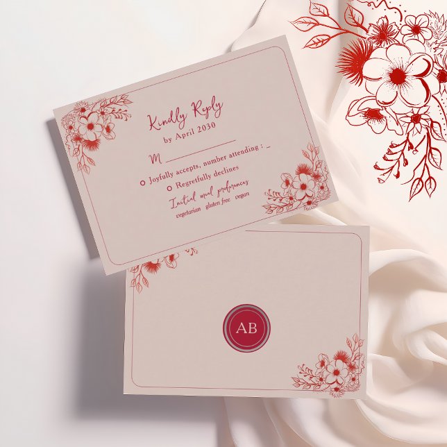 Cartons Réponse Rose Rouge Floral Élégant (Créateur téléchargé)