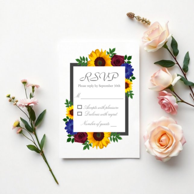 Cartons Réponse Rose Tournesol Fleurs Mariage (Créateur téléchargé)
