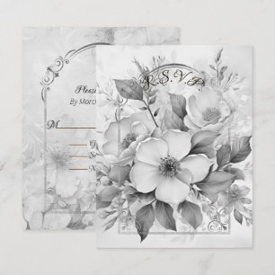 Cartons Réponse Roses blanches monochromes cadre or noir et blanc
