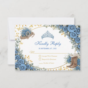 Cartons Réponse Roses Bleues Occidentales Quinceañera Pays Doré