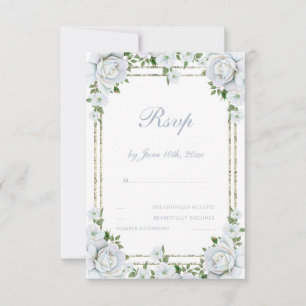 Cartons Réponse Roses chic et Mariage floral frontière argent