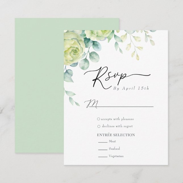 Cartons Réponse Roses de l'eucalyptus | Elegant Boho Greenery Mari (Devant / Derrière)