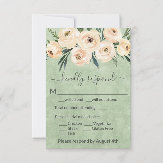 Cartons Réponse Roses dorées sur fond vert beige floral blush (Devant)