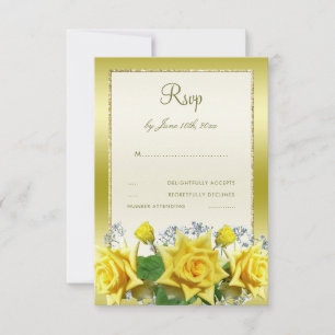 Cartons Réponse Roses jaunes et paillettes dorées Anniversaire