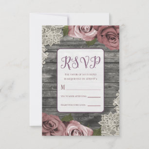 Cartons Réponse Roses Rose Poussiéreux Bois Rustique Gris Mariage