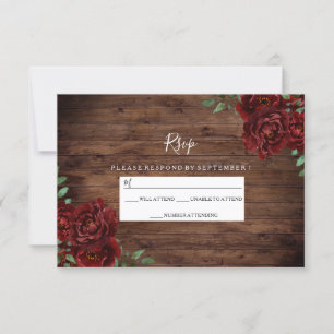 Cartons Réponse Roses Rouges Bourgogne Rustique Mariage en Bois RS