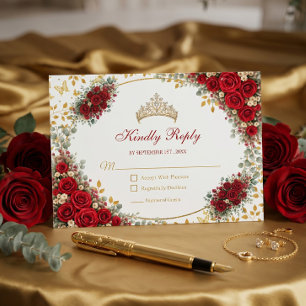 Cartons Réponse Roses Rouges Papillons Dorés Quinceañera
