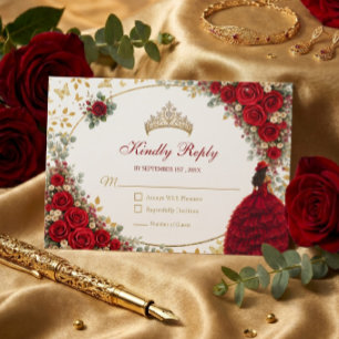 Cartons Réponse Roses Rouges Papillons Dorés Quinceañera