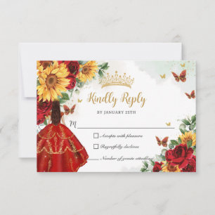 Cartons Réponse Roses rouges Tournesols Princesse Quinceañera