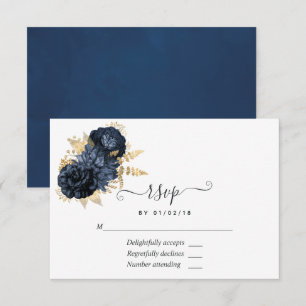 Cartons Réponse Roses Vieilles Roses Roses Shabby Chic Navy et Or