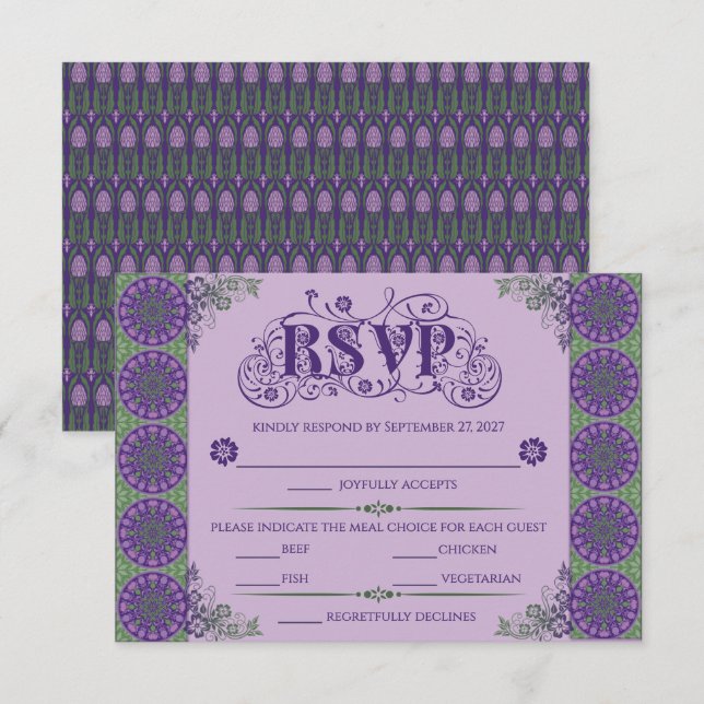 Cartons Réponse Roue horizontale d'art nouveau à chardon violet (Devant / Derrière)