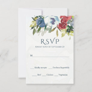 Cartons Réponse Rouge Blanc Bleu Floral Vert Aquarelle Mariage