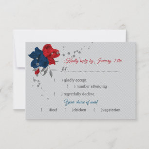 Cartons Réponse rouge & bleu marine choix de repas fleurs bleu bot